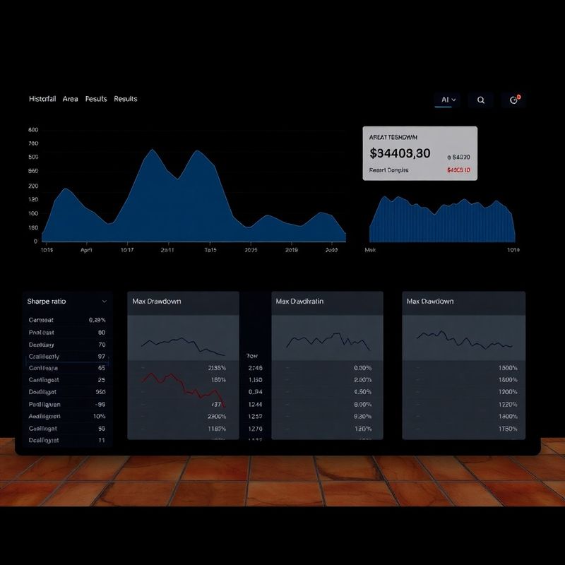 Informe de backtesting de Cloudqastro con gráfico de área en índigo y métricas de rendimiento